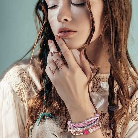 FIBO STEEL 6 Sets Bohemian Stackable Bead Bracelets for Women Stretch Mu… - Picture 2 of 5